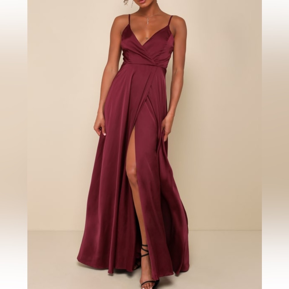 LULU Burgundy Ode to Love satin maxi dress